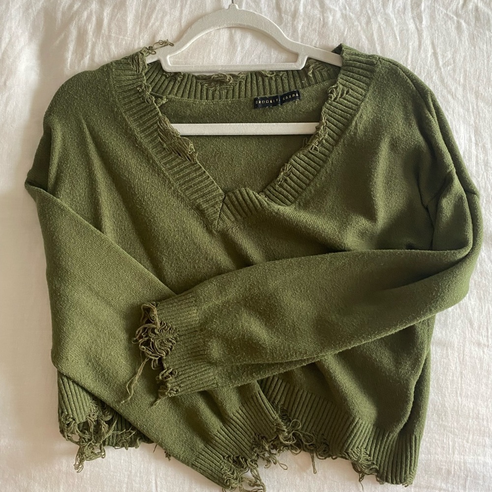 Brooklyn Karma Green Crop Sweater